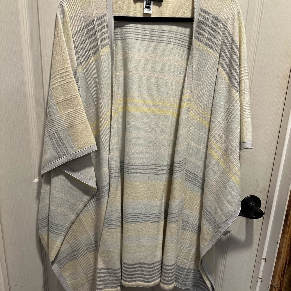 St. John Cream and Gray Striped Poncho